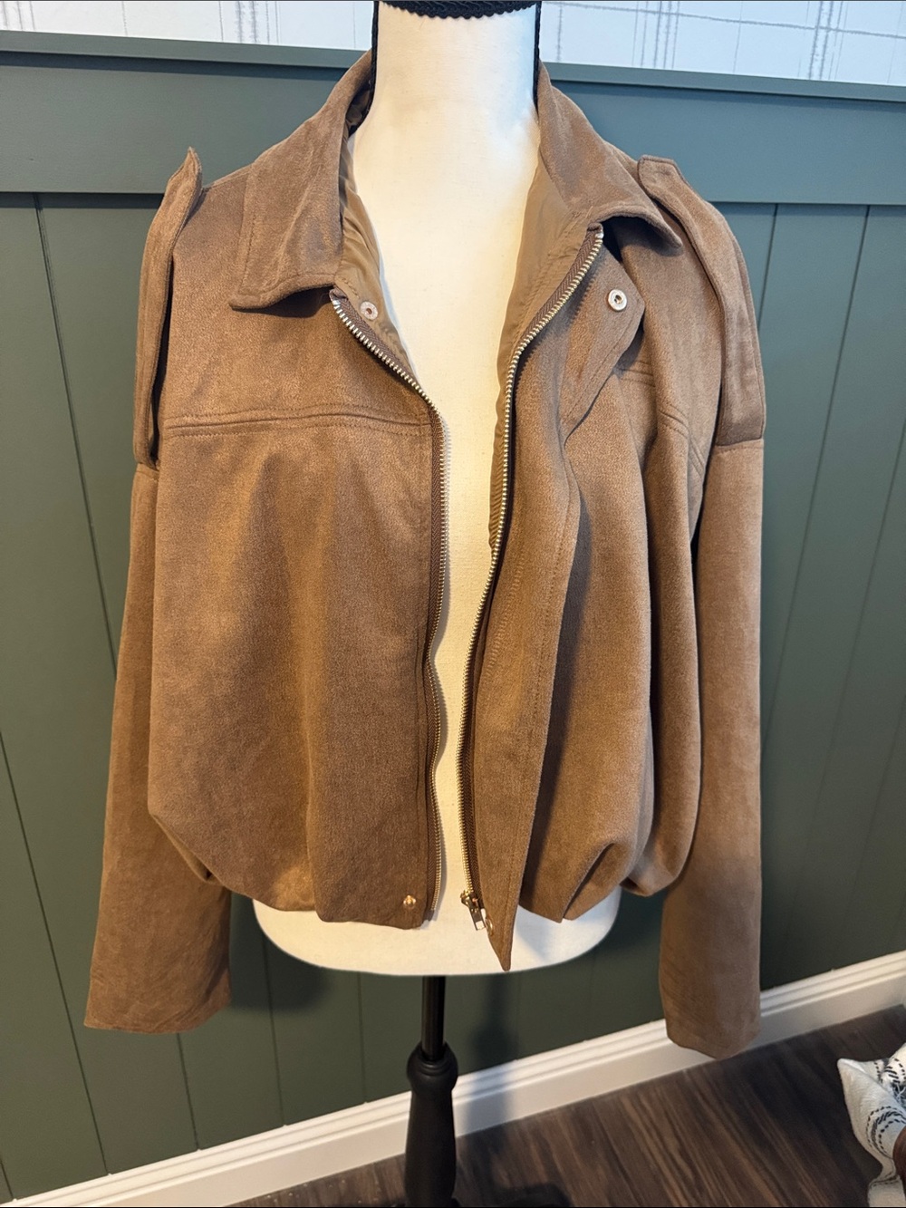 Brown faux Suede Bomber Jacket - Women's Lightweight Coat